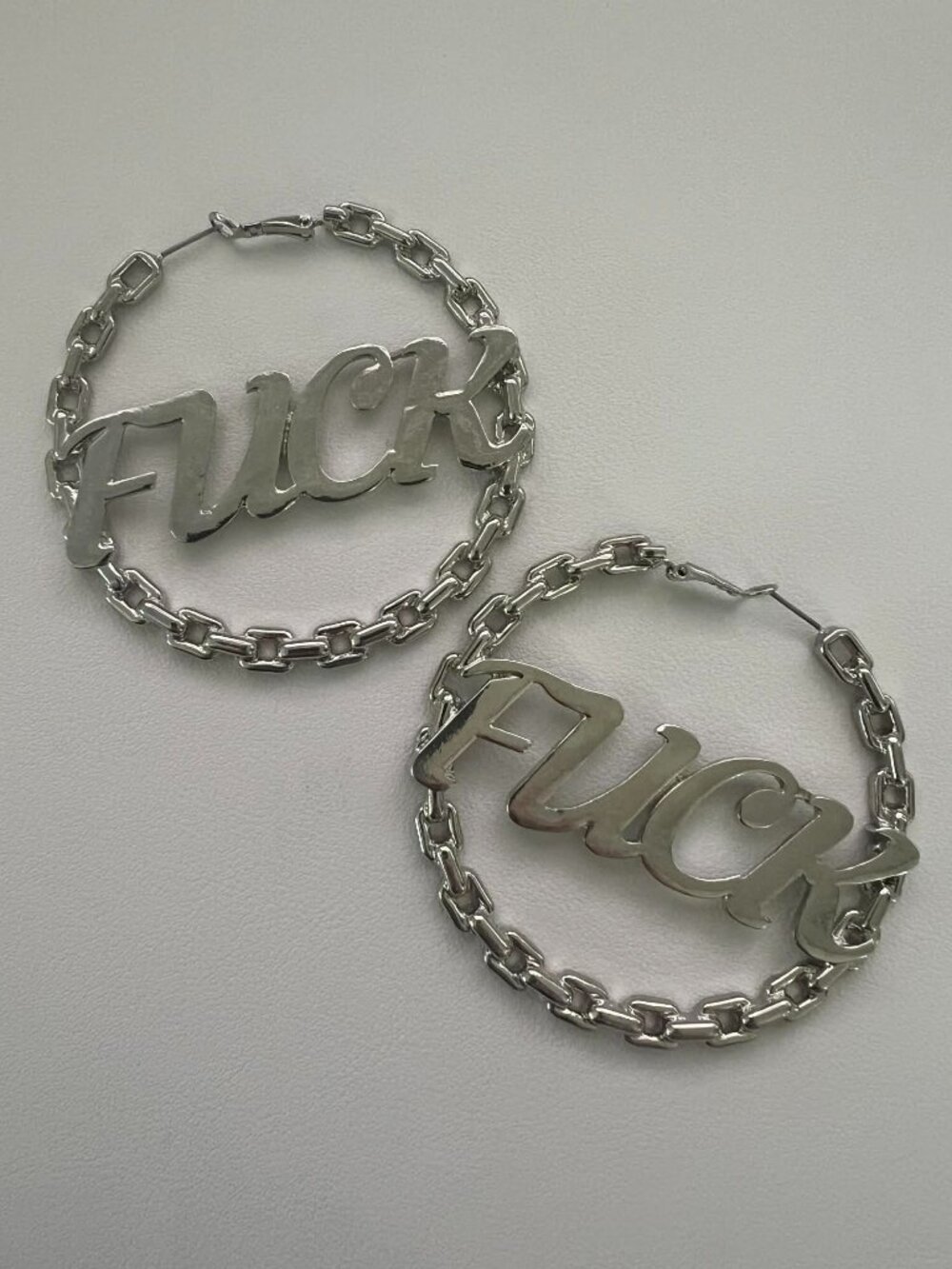 F*ck chain hoop earrings